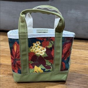 L.L. Bean Floral Tote - Green and Red vintage print. NWOT